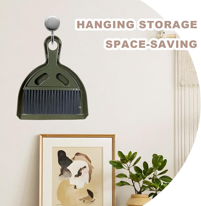 NBGYTECH Mini Broom and Dustpan Set Small Broom with Dustpan Combo Set Portable Cleaning Tools for Home Office RV Learning Camping (Olive Green)