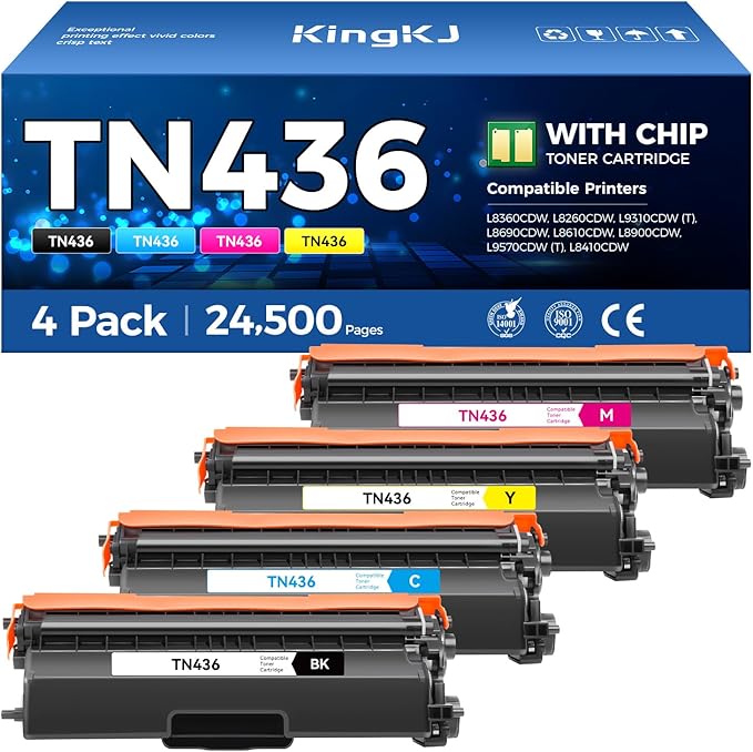 TN436 Toner Cartridge 4-Pack Replacement Compatible for Brother TN-436 TN433 TN431 MFC-L8900CDW MFC-L8690CDW HL-L8360CDW HL-L8260CDW MFC-L8610CDW MFC-L8905CDW MFC-L9570CDW HL-L8360CDWT Printer Set Ink