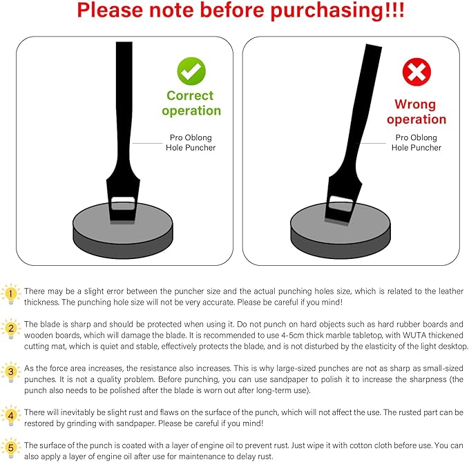 WUTA 4 Pcs Leather Belt Hole Puncher Oval Cutter Strap Watch Band Flat Punches Heavy Duty Oblong Tools for Leathercrafting (3 * 20+3 * 25+4 * 20+4 * 25)