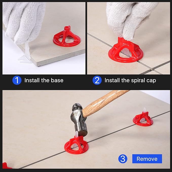 HRGGN Professional Tile Leveling System Kit，Anti-Loosening Spacers/Wall, Bathroom Tiling - 1/8" Precision Alignment & Grout Spacing Tools(100caps+700base, 1/8)