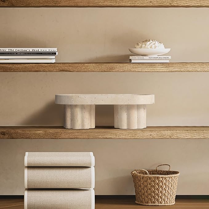 Natural Beige Travertine Oval Tray with Two Legs - 10 Inch Elegant Vanity Decor, Desk Organizer for Perfume, Jewelry & Candle Holder | Durable Stone Serving Tray