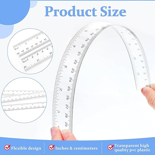 100 Pieces 12 Inch Ruler Bulk Clear Plastic Flexible Straight Metric Rulers with Centimeters and Inches Drafting Measuring Tool for Office