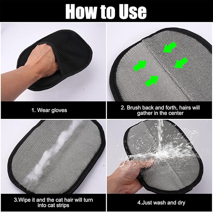 2Pcs Pet Hair Removal Glove for Cats & Dogs, Electrostatic Gloves Pet Hair, Double Sided Reusable Pets Grooming Hair Removal Glove for Washing, Deshedding Furniture, Car, Couch, Carpet