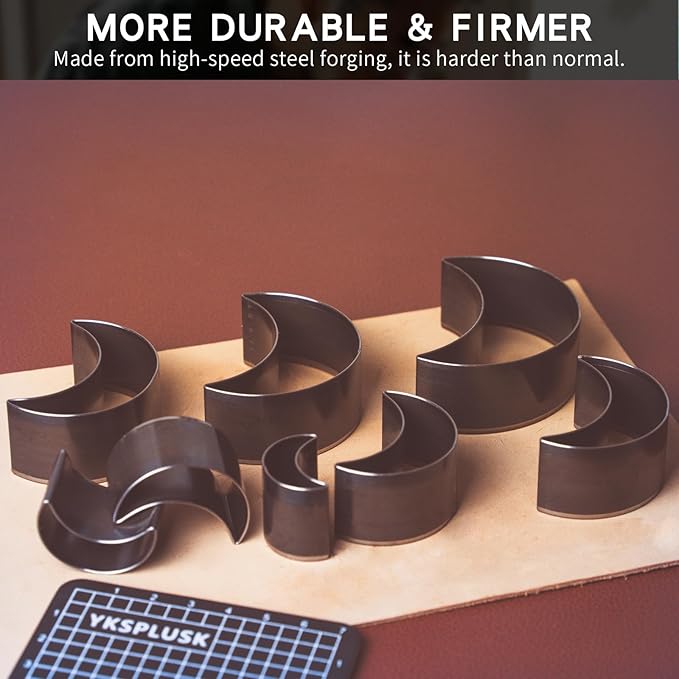 Leather Hole Cutter Tools Set, 8 Pieces Moon Shape Punch Tools 20 25 30 35 40 45 50 55mm, High Carbon Steel Leather Cutting Dies - Leather Hole Punch Tool Kit for DIY Crafts