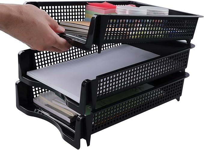 Ramddy 6 Packs Stackable A4 Paper Tray, Plastic Desk Organizer Basket Tray, Black