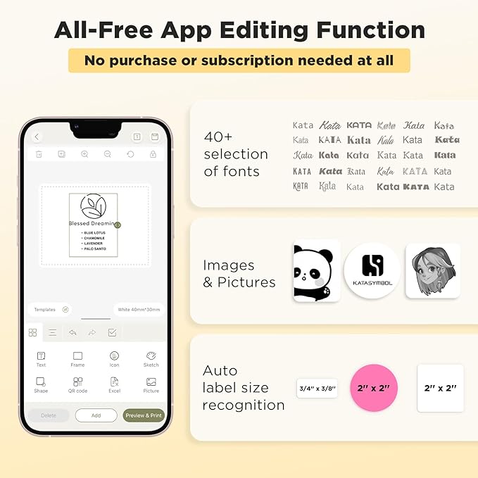 SUPVAN T50M Pro Bluetooth Label Maker Machine with 4 Tapes, Wide Waterproof Label, Versatile App with 40 Fonts and 450+ Icons, Inkless Labeler for Home, Kitchen, School, Office Organization, Black