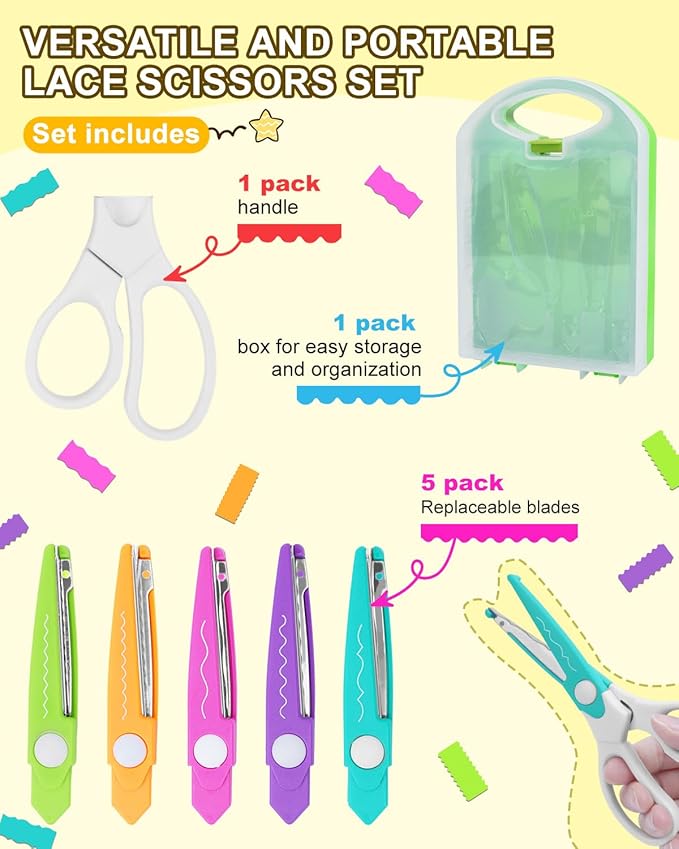 UCEC Decorative Paper Scissors Set, 5 Pairs Zig Zag Edges With Portable Organizing Container, Great for DIY Wavy Cutting, Crafts, Scrapbooking, Paper Quilling and Kid's Designs