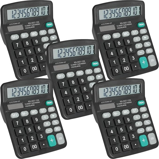 5 Pack Calculator Bulk, 12 Digits Calculators Desktop with Large LCD Display and Sensitive Butto, Solar and Battery Dual Power, Desk Calculator for Office, School, Home