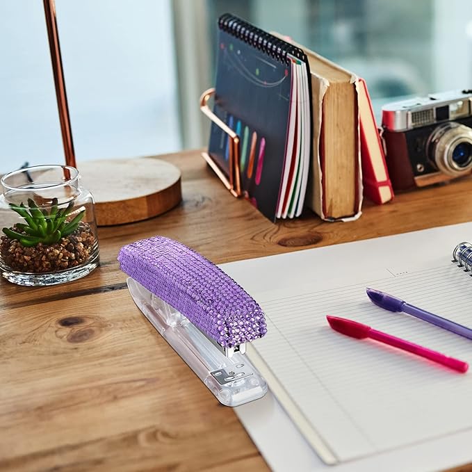 Pasted Diamond Crystal Handmade Bling Dazzling Stapler for Office, School, or Home (Purple)