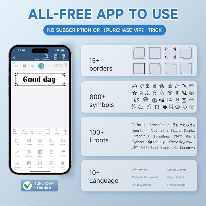 Label Maker Machine with Tape P1 2 Inch Thermal Printer Portable Bluetooth Shipping Label Printer Sticker Maker Labeling Machine Home Office School Business Use Rechargeable White