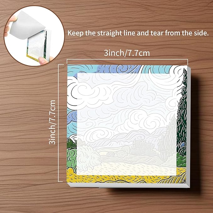 Sticky Notes, 2 Pads, 3x3 inches, Cute Colorful Fun Self-Stick Note Pads, Easy Post, Strong Adhesive Notepad Blue Style Landscape