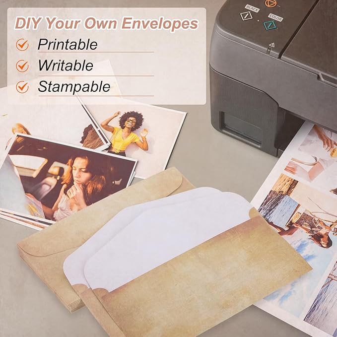 MECCANIXITY 48 Packs Envelopes Vintage Stationery Brown Yellow Marks Stationery Old Fashion Paper for Letter Writing, Invitations, Wedding-9 x 4 Inch