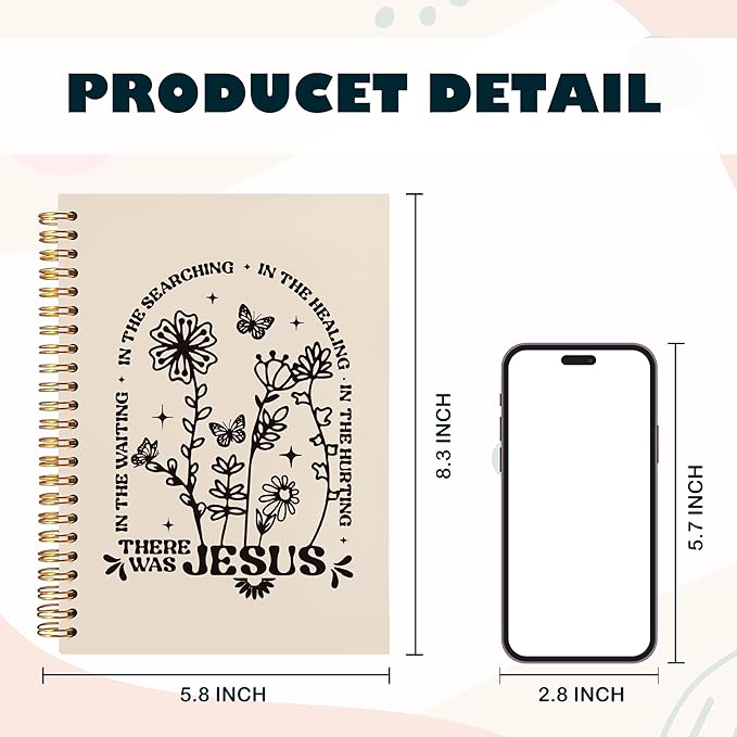 BearCake Boho Floral Christian Notebook Journal, Christian Gifts for Women, Bible Notebooks for Note Taking, Bible Journaling Notebook, There Was Jesus Hardcover Spiral Notebook 5.5x8.3