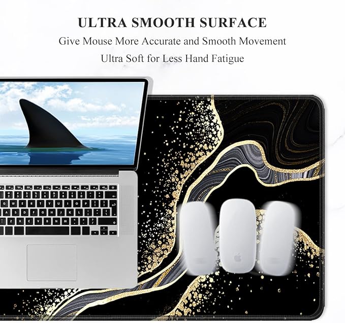 Auhoahsil Desk Pad, XL Extended Large Gaming Mouse Pad 31.5 x 11.8 Inch, Waterproof Mousepad with Stitched Edges, Non-Slip Computer Keyboard Laptop Mat for Women Men Office Work, Black Gold River