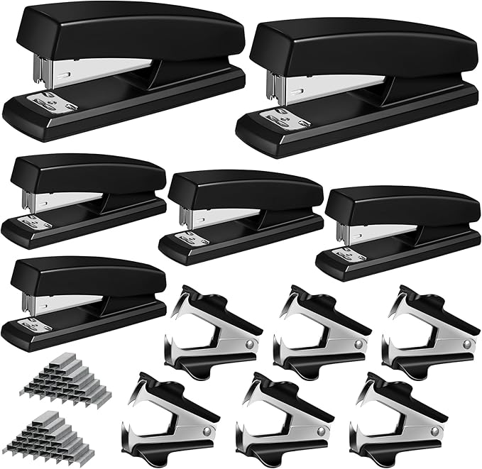 Yeaqee 6 Pcs Stapler for Desk Bulk with 6 Stapler Remover 6000 Staples 25 Sheet Capacity Black for Office