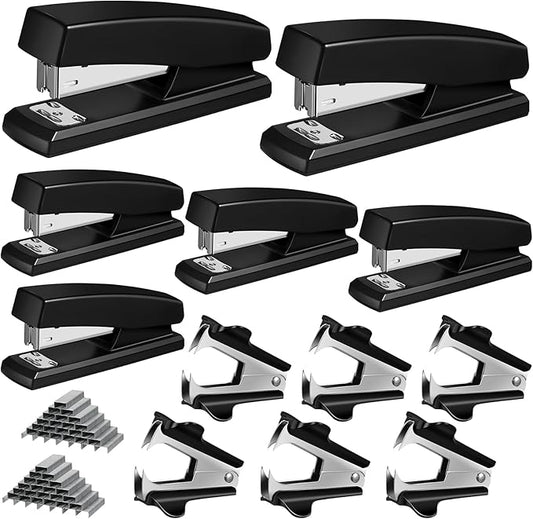 Yeaqee 6 Pcs Stapler for Desk Bulk with 6 Stapler Remover 6000 Staples 25 Sheet Capacity Black for Office