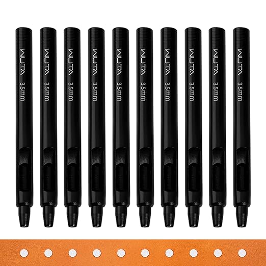 WUTA Black Round Hole Punch Leather Hollow Punch Steel Watches Belts Scrapbooking Paper Leather Tools for Watch Band, Fabric, Plastic 3.5m (10pcs)