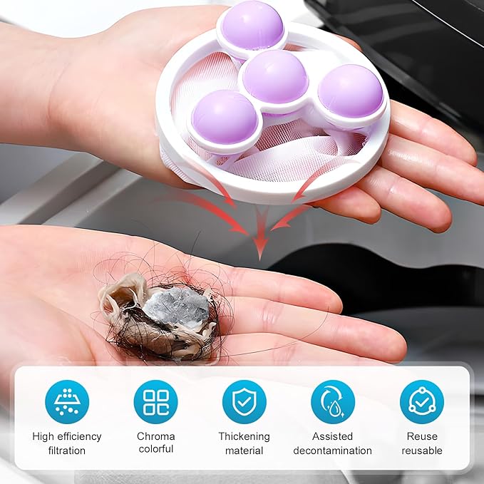 Pet Hair Remover for Laundry, 2026 Upgaded 3pcs Floating Hair Filtering Mesh Removal for Washing Machine, Reusable Dog & Cat Hair Remover Tool for Pet Fur, Hair, Lint, Dander from Laundry (Purple)