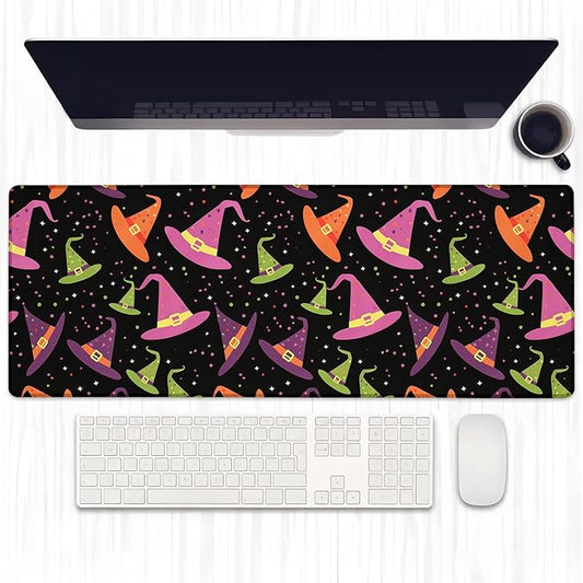 Witch Hat Gaming Mouse Pad, Extended Colorful Spooky Desk Mat Computer Laptop Mousepad, Robust Stitched Edges, 31.5"×11.8" Large Office Keyboard Halloween Mouse Pads for Home Desktop Decor