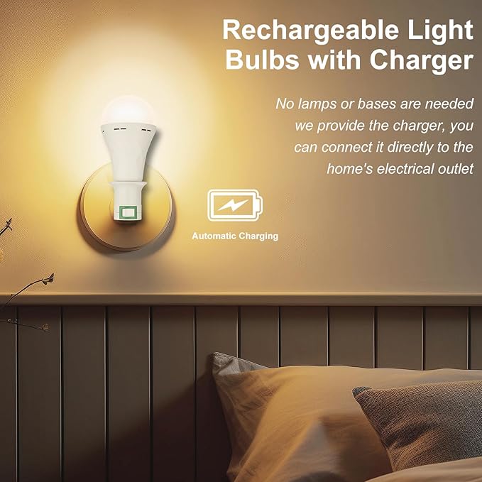 Rechargeable Light Bulbs, 1200mAh Led Battery Backup Bulb for Lamps 6 Pack Emergency Light Bulbs for Power Outage Hurricane Camping 9W 3000K A21 Warm Light Battery Operated Light Bulb E26