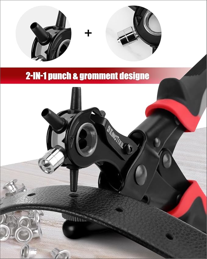 KingTool 2 in 1 Professional Leather Hole Punch with Grommet kit - Perfect for Belts, Watch Bands, Straps, Dog Collars, Saddles, Shoes, Fabric, DIY Home or Craft Projects