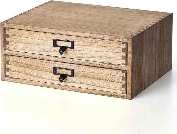 Kirigen Drak Wooden Office Storage Drawers Shallow Type - Desktop Filing Organization for Machine Printer Stand (BR, 2-Layer&2 Drawers)