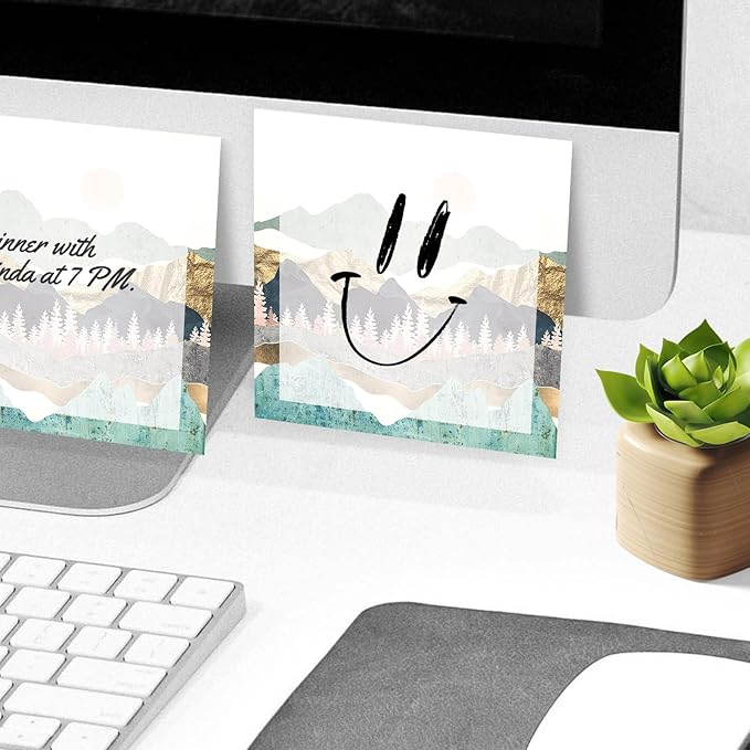 Sticky Notes, 2 Pads, 3x3 inches, Cute Colorful Fun Self-Stick Note Pads, Easy Post, Strong Adhesive Notepad Pastel Mountain Landscape