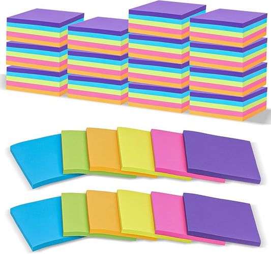 96 Pads Sticky Notes, 3 x 3 in, 50 Sheets/Pad, 6 Bright Colors Sticky Notes, Self-Stick Notes, Easy to Post for Home Office