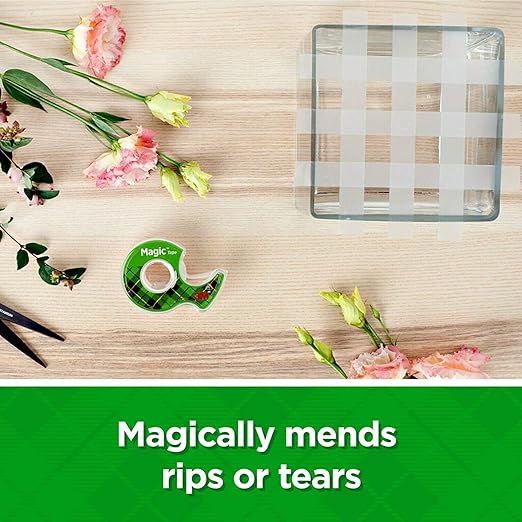 Magic Tape 3 Packs Clear Tape, Magic Tapes with Dispensers, Invisible Tape 1/2 x 450 Inches, and a 8 Inch All Purpose Scissors (Gift Pack)