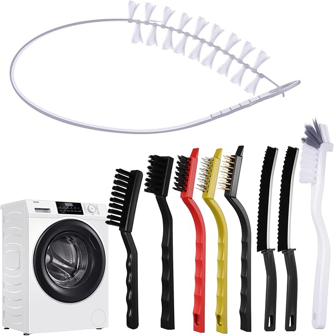 Lasnten 9 Pcs Multifunctional Crevice Cleaning Brush Set 8pcs Hard Bristle Brushes and 1pcs Drum Laundry Cleaner Brush for Deep Cleaning Gap Kitchen Bathroom Grout Sink Corners Bottle