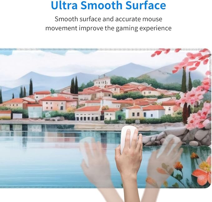 Gaming Mouse Pad, Large Non-Slip Rubber Base Mousepad, Keyboard Mouse Mat, Desk Pad with Stitched Edges, 31.5x11.8inch, Laker Town