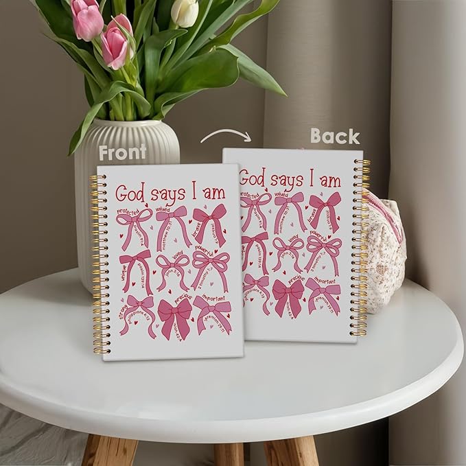 Bible Journal for Women, Christian Prayer Journal Pink Notebook Gifts for Teen Girls Kids, Bible Study Supplies, Coquette Preppy Bows Cute Church Faith Journaling Hardcover Spiral Notebook 5.5x8.3