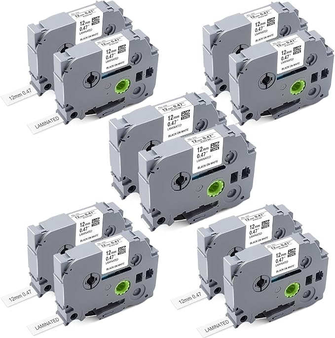 5*2PK TZe-231 Work for Brother P Touch Label Tape H110 D210 D400 D600 Replace with Brother Label Maker Tape 12mm 0.47 Laminated White Black on White for P Touch 1180 1280 1880 2040, 26.2Feet