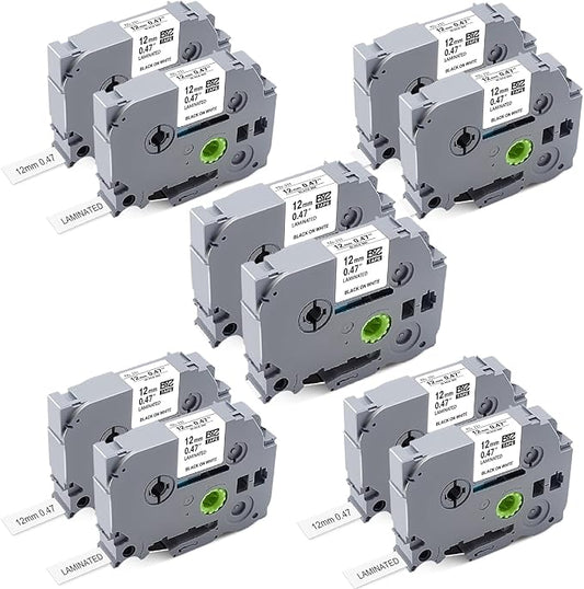 5*2PK TZe-231 Work for Brother P Touch Label Tape H110 D210 D400 D600 Replace with Brother Label Maker Tape 12mm 0.47 Laminated White Black on White for P Touch 1180 1280 1880 2040, 26.2Feet