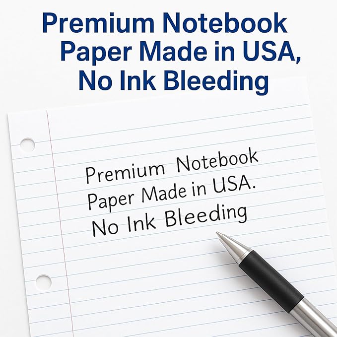 Notebook Paper College Ruled Loose Leaf Paper, Standard 8"x10-1/2",3 Hole Punched Binder Paper For 3 Ring Binder,150 Sheets/Pack, 4 Pack, White, MADE IN USA
