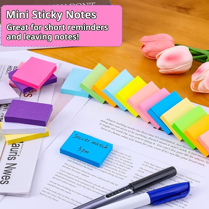 60 Pack Sticky Notes 1.5x2 in, Small Self Stick Note, 12 Color Mini Sticky Notes Pad Bulk, Assorted Bright Colors Paper Memo Pads for Office School Notebook Supplies, 75 Sheets/pad 4500 Sheets