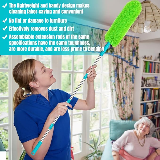 Microfiber Feather Duster 5-in-1 Kit, Dusters for Cleaning, Duster with Extension Pole 100 Inches, Cobweb Duster, Microfiber Dusters for Fans, High Ceilings, Blinds, Cars and Furniture