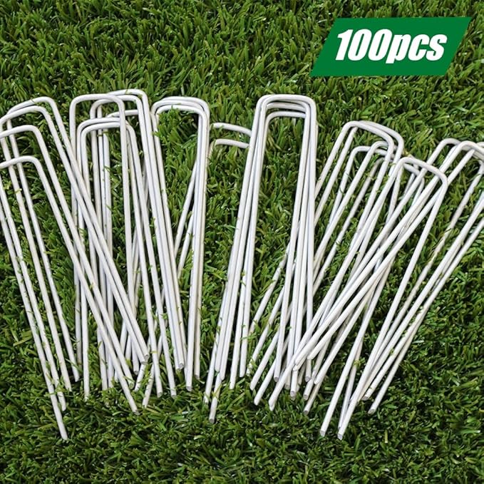 Landscape Staples 6 Inch 100 Pack Garden Stakes Galvanized Lawn Stake U-Type Turf Staples for Weed Barrier Fabric Holding Fence Rust Proof Sod Pins Stakes for Securing Netting Ground Sheets