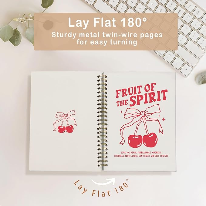 Gift for Woman Fruit of the Spirit Coquette Notebook,Pink Office Supplies,Cherry Bow Notepad A5, Preppy Aesthetic Christian-Inspired Notepad for Girls, Cute Spiral Stationery Gift 5.5x8.3