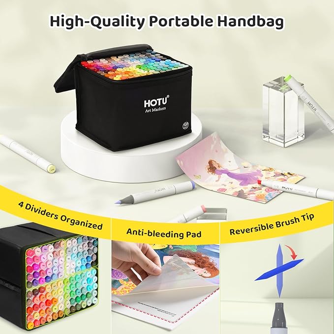 Alcohol Markers Brush Tip-120 Colors Dual Tip Art Markers for Adult Coloring, with Pro Ink, Seamless Blend, Non-Bleeding Pad & Color Card, Pens for Amateurs/Artists (Brush & Chisel Tip)