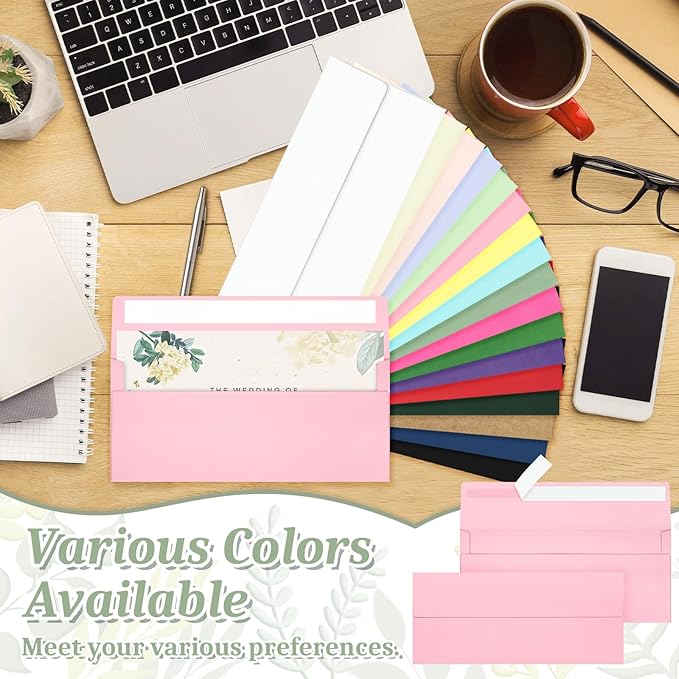 Mulbozy 50 Pcs Pink #10 Business Envelopes, Self Seal Standard Envelopes, Windowless Business Mailing Envelopes for Office, Checks, Letters, Invoices, Statements, Wedding, Size 4-1/8 x 9-1/2 inch