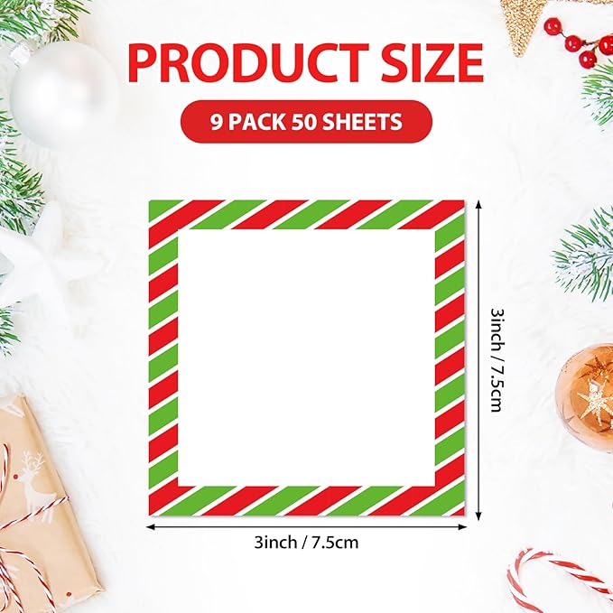 clothmile 9 PCS Christmas Sticky Note Christmas Note Pads Christmas Notepad Set Cute Self Adhesive Memo Notepads for Xmas Winter Holiday Party School Work Study Supplies，450 Sheets(Christmas Candy,9)
