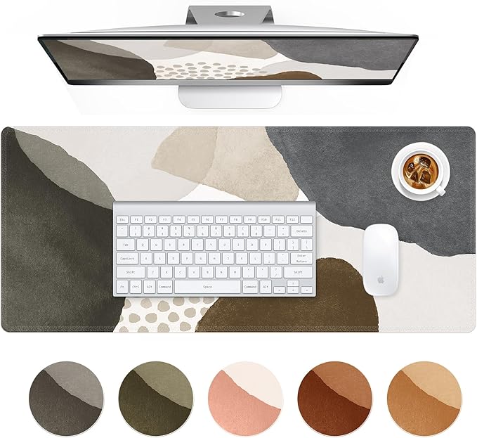 HAOCOO Desk Mat, Computer Desk Pad, Large Mouse Pad for Desk, XXL Gaming Mousepad for Desktop with Non-Slip Base, Waterproof Laptop Keyboard Mat for Home Office, Gray Boho