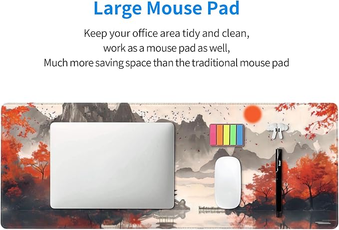 Autumn Landscape Ink Painting Large Mouse Pad, Japanese Anime Gaming Desk Mat, XL Keyboard Desk Pad Mat for Desktop, 31.5"x11.8" Non-Slip Base Big Mousepad with Stitched Edges