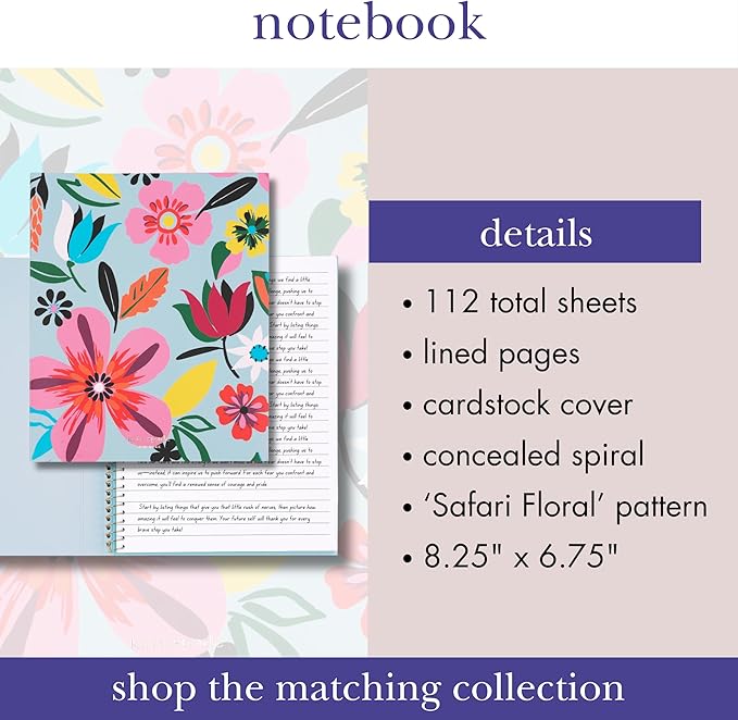 kate spade new york Small Concealed Spiral Notebook, 8.25" x 6.75" Journal Notebook with 112 Lined Pages, Safari Floral