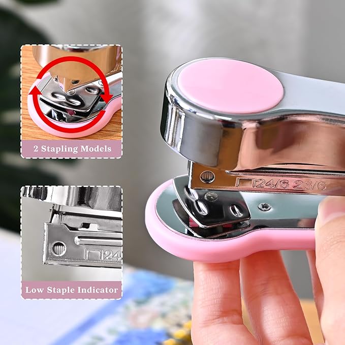 Temiary Metal Desktop Stapler with 2000 Staples Standard, 25 Sheet Capacity, Jam Free, Reduced Effort, for Desk Classroom Office Supplies (Pink)