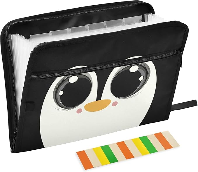 Gredecor Penguin Big Eyes Expanding File Folder 13 Pockets Cute Animals Expandable Filing Folders Accordion Document Files Organizer for A4 Letter Size Paper