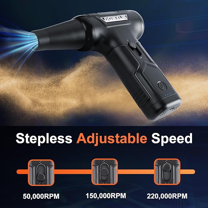 DOWYLIK Compressed Air Duster, 220,000RPM Strong Compressed Air, Brushless Canned Air Duster for Computer with LED, 3 Speed Speed Mini Blower Air Blower for Car, Computer, Keyboard