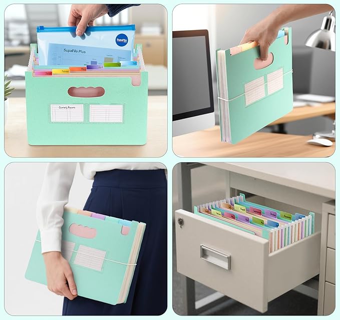 Accordion File Organizer with 13 Pockets, Wheat Straw Expanding File Folder with Lable Pocket,Upright Open Top,A4/Letter Size Paper Document Storage Organizer for School,Home and Office Supplies