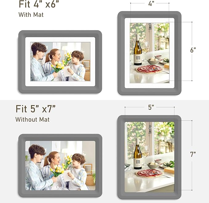 6-Pack 5x7 Picture Frame or 4x6 with Mat – Shatterproof Plastic Picture Frames for Family, Nursery & Playroom, Wall & Tabletop Frame for Home or Office, Safe Lightweight Design, Graphite Mist